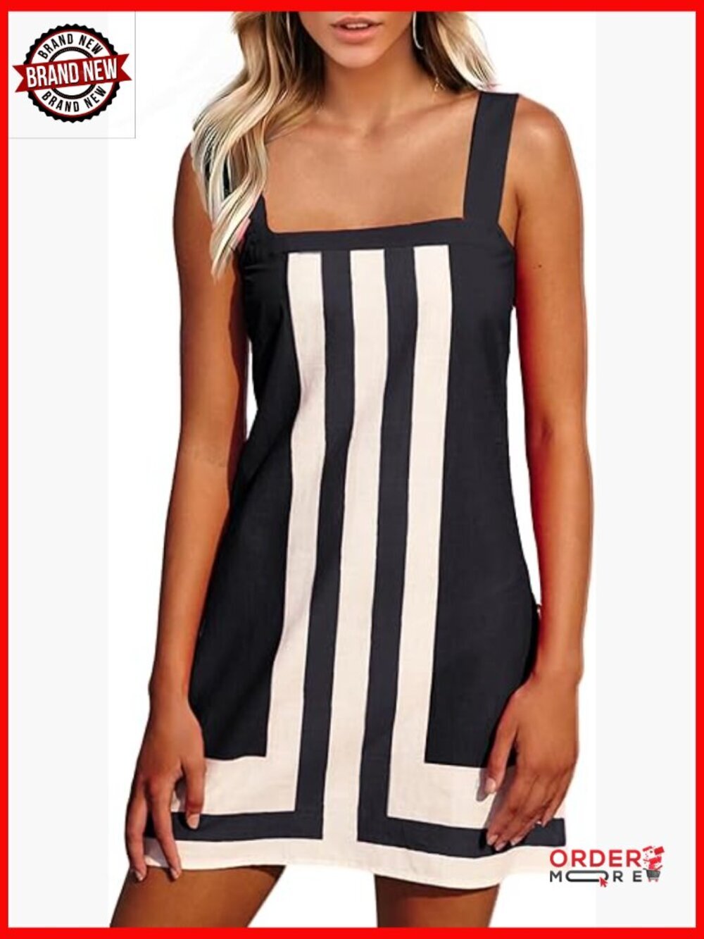Striped Mini Dress Boho Shoulder Strap Sundress Summer Cover Up